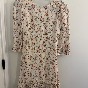 Reformation Floral Long Sleeve Dress - Cream and Red